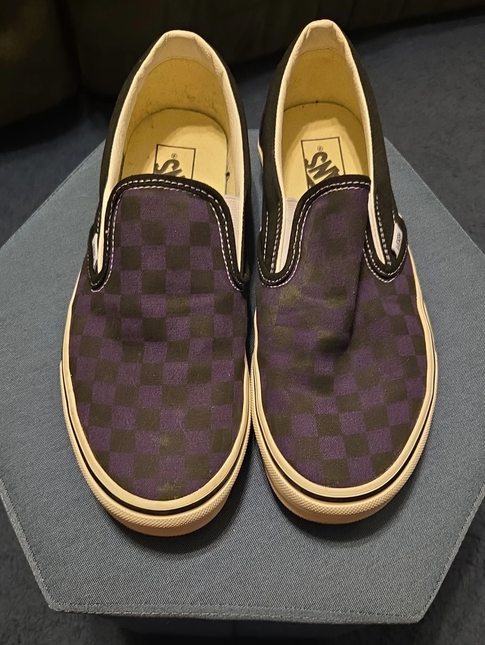 Vans Slip-On Loafers in Purple and Black Checkerboard